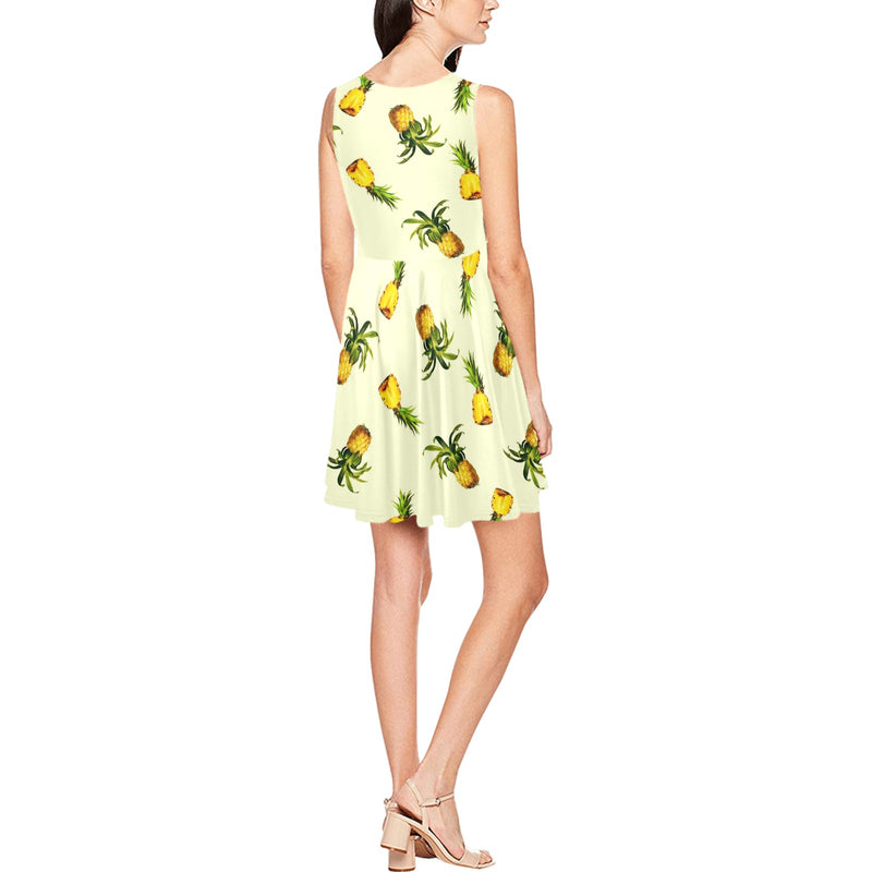 pineapple print leggings Thea Sleeveless Skater Dress(Model D19) - Objet D'Art