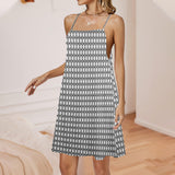 small diamond print Drawstring Neck Sleeveless Dress (Model D68) - Objet D'Art