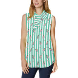 looking at you print 2 Women's Bow Tie V-Neck Sleeveless Shirt (Model T69) - Objet D'Art