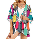 ogee colorful print Women's Kimono Chiffon Cover Up (Model H51) - Objet D'Art