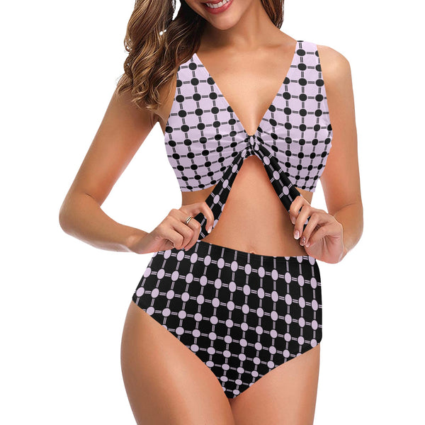 lav 3 print 3A Chest Bowknot Bikini Swimsuit (Model S33) - Objet D'Art