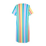 blue and white solid half Women's Button Front House Dress - Objet D'Art