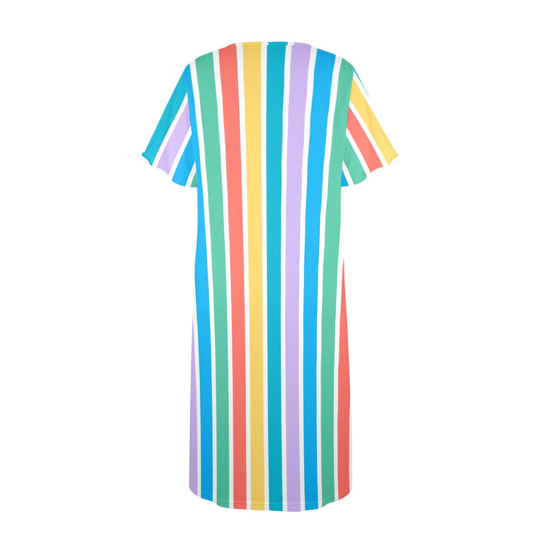 blue and white solid half Women's Button Front House Dress - Objet D'Art