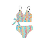 multi colored greek key print Knot Side Bikini Swimsuit (Model S37) - Objet D'Art