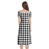 Harlequin Print Puff Sleeve Split Thigh Midi Dress - Objet D'Art