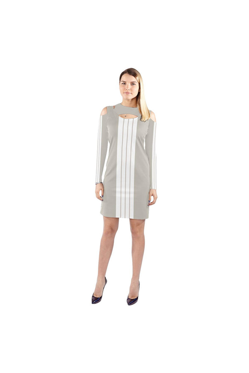 Striped Cold Shoulder Long Sleeve Dress (Model D37) - Objet D'Art