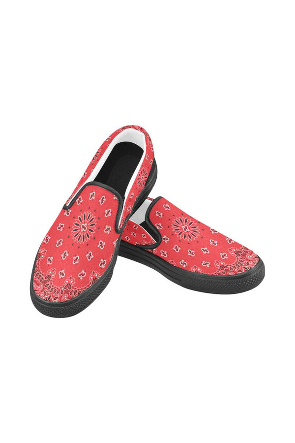 Red Bandana Men's Slip-on Canvas Shoes (Model 019) - Objet D'Art