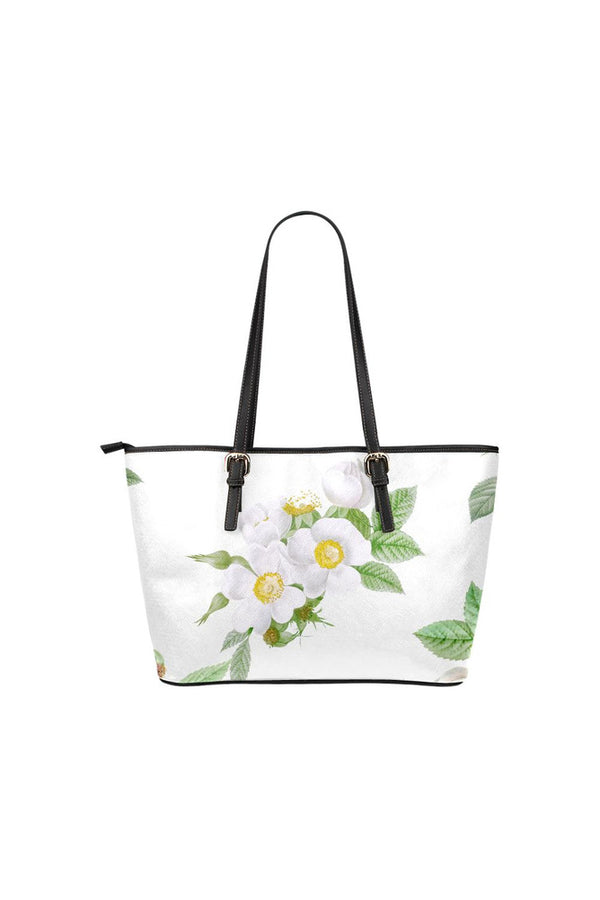 White Floral Leather Tote Bag/Small - Objet D'Art