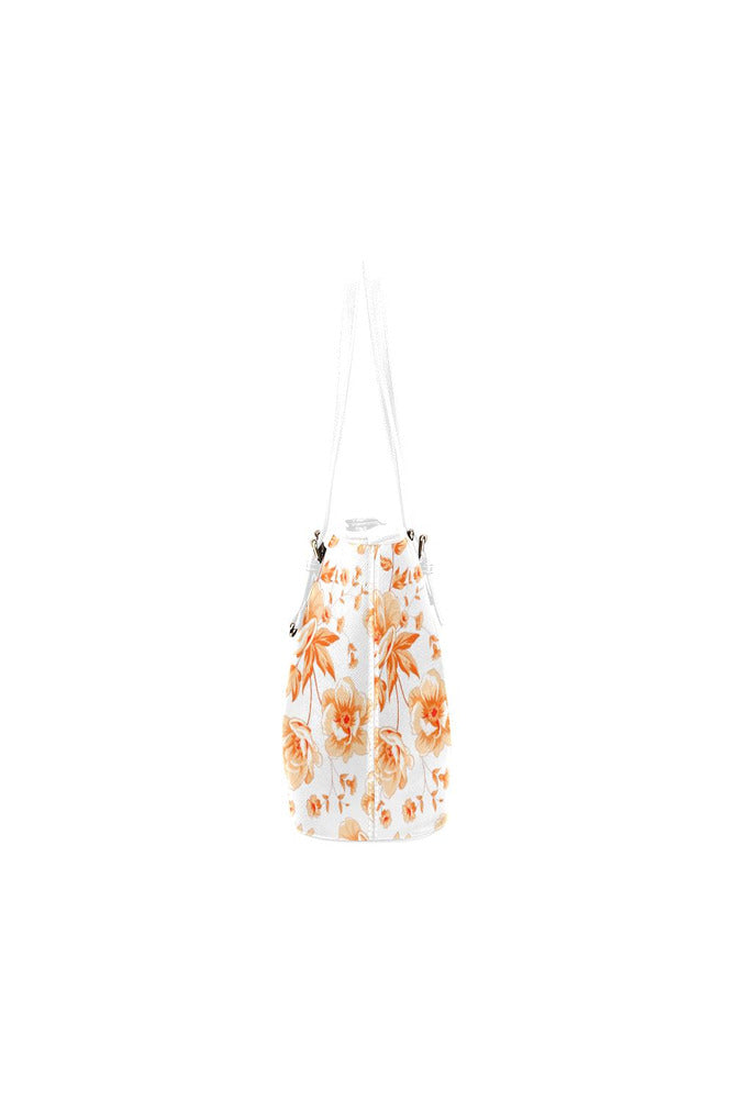 Orange Floral Leather Tote Bag/Small - Objet D'Art