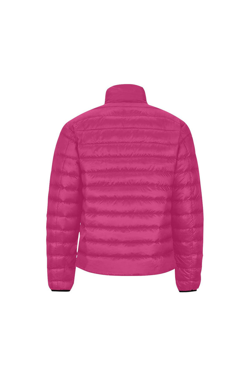 Coral Pink Men's Stand Collar Padded Jacket (Model H41) - Objet D'Art