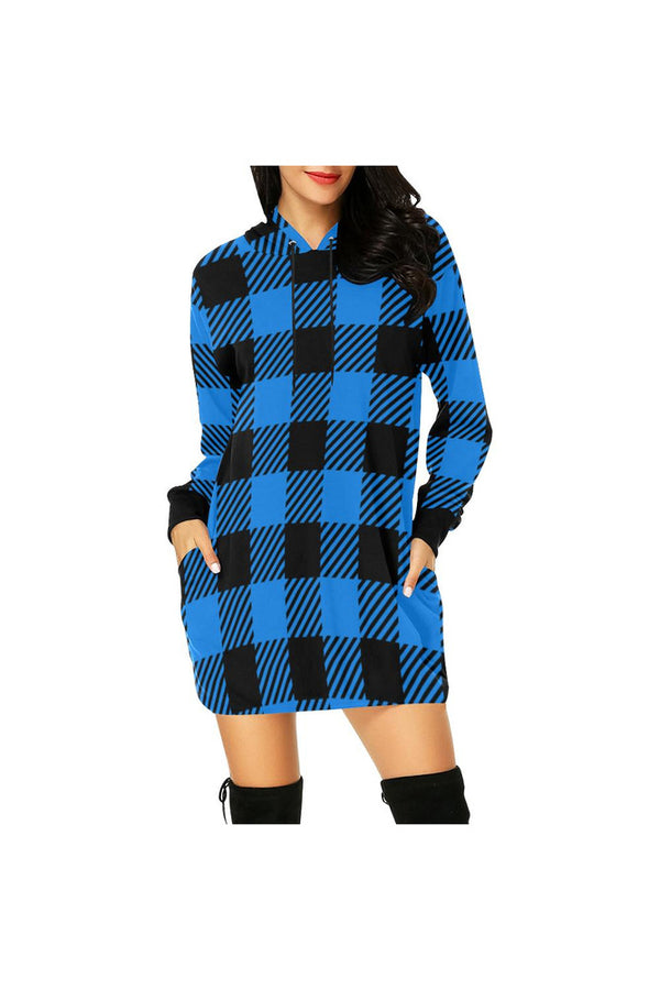 Light Blue Buffalo Plaid Hoodie Mini Dress - Objet D'Art