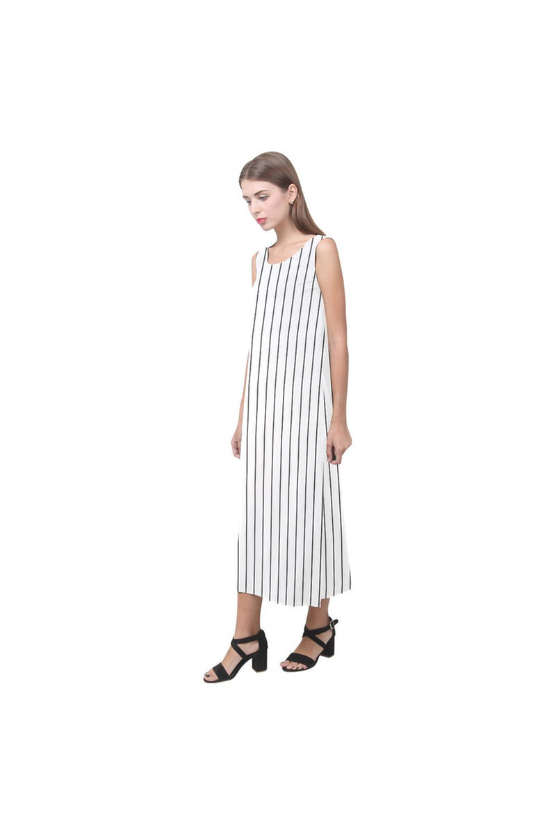 Black & White Vertical Stripe Phaedra Sleeveless Open Fork Long Dress ( - Objet D'Art Online Retail Store