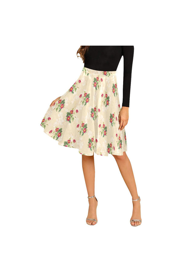 Beige Floral skater_skirt_belt_template-Recovered Melete Pleated Midi Skirt (Model D15) - Objet D'Art