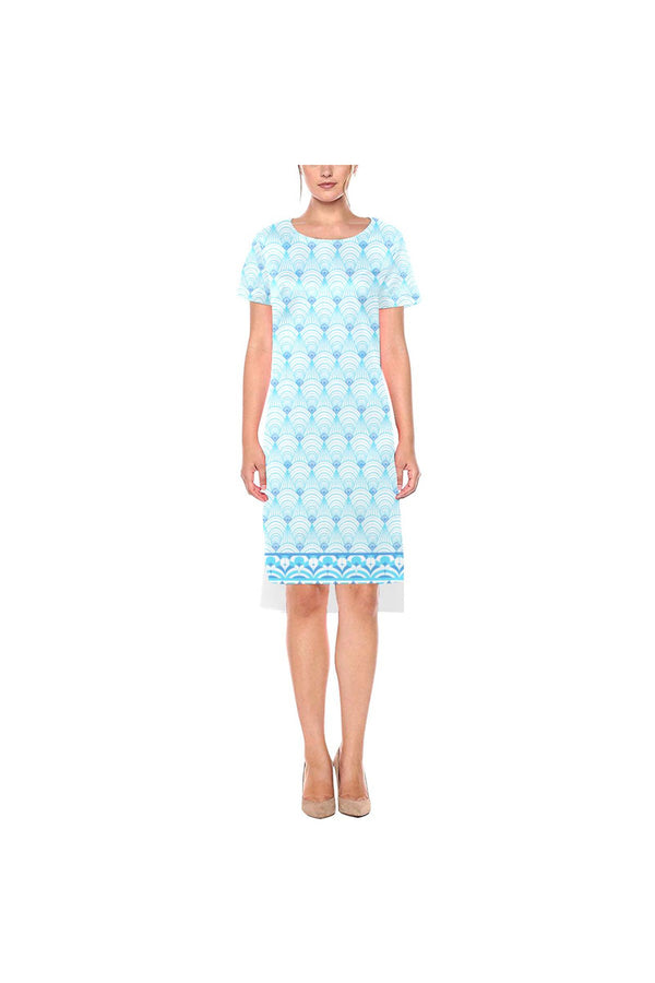 art deco aqua 100 Short Sleeves Casual Dress(Model D14) - Objet D'Art