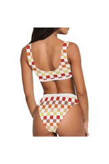 Warm Checker Sport Top & High-Waisted Bikini Swimsuit (Model S07) - Objet D'Art
