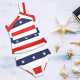 red white blue star and stripes print Women's One Shoulder Backless Swimsuit (Model S44) - Objet D'Art
