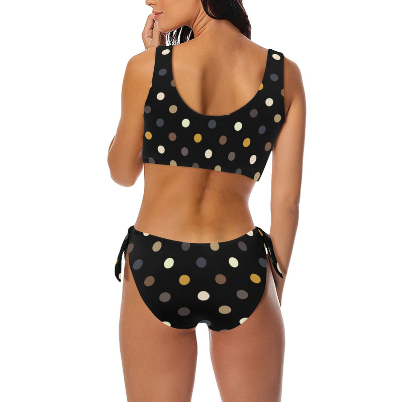 earthtone print 10A Bow Tie Front Bikini Swimsuit (Model S38) - Objet D'Art