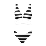 striped bw print 2 Cross String Bikini Set (Model S29) - Objet D'Art