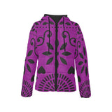 Purple Papel Picado Women's Padded Hooded Jacket (Model H46) - Objet D'Art
