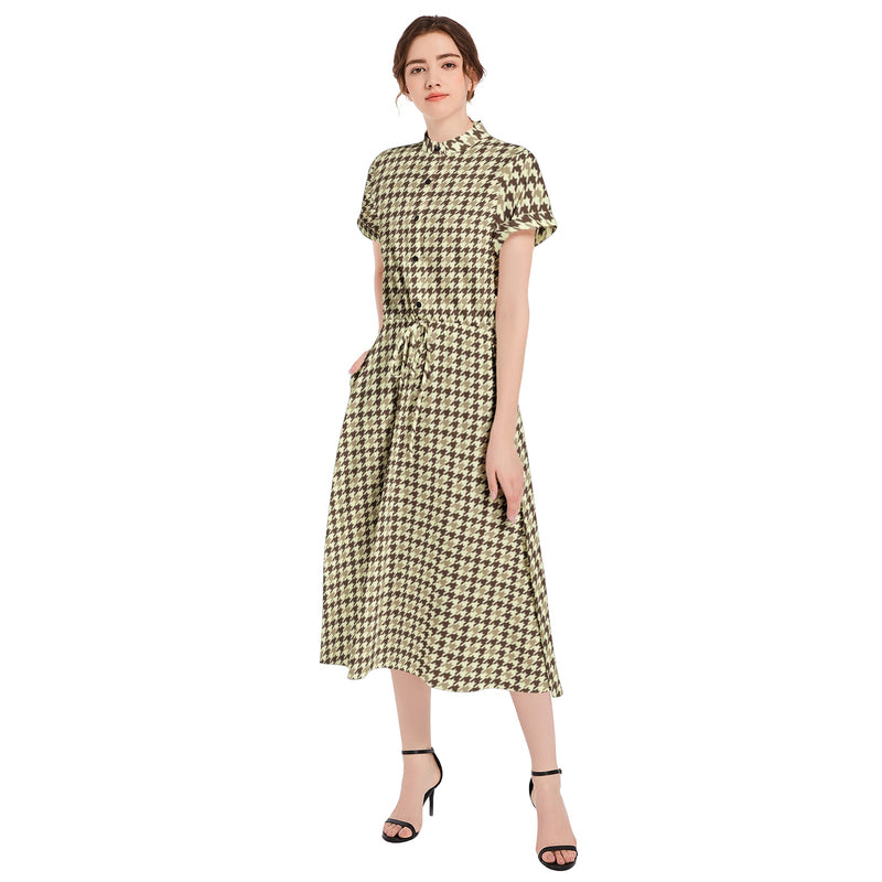 Drawstring Waist A-line Flared Midi Dress - Objet D'Art