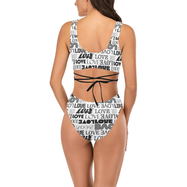 love print bw 2 Cross String Bikini Set (Model S29) - Objet D'Art