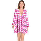 Lantern Sleeve Deep V-Neck Short Dress - Objet D'Art