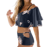 cheribum navy sky print Women's Ruffle Off Shoulder Bikini Swimsuit (Model S45) - Objet D'Art