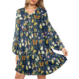 butterfly greek key print 2 V-Neck Loose Fit Dress (Model D66) - Objet D'Art