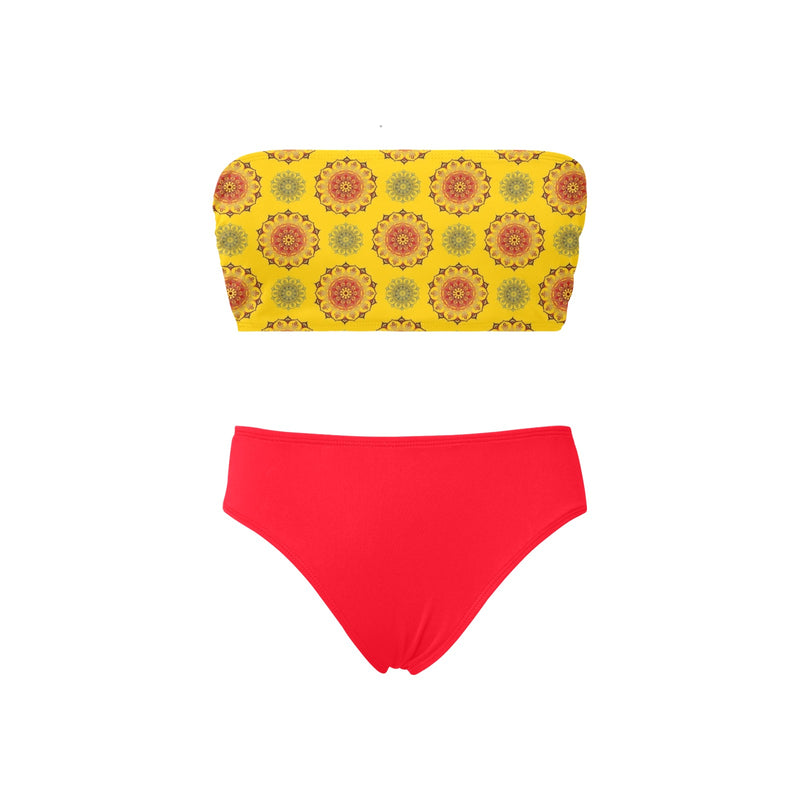 scarlet flame print 2 Chest Wrap Bikini Swimsuit (Model S36) - Objet D'Art