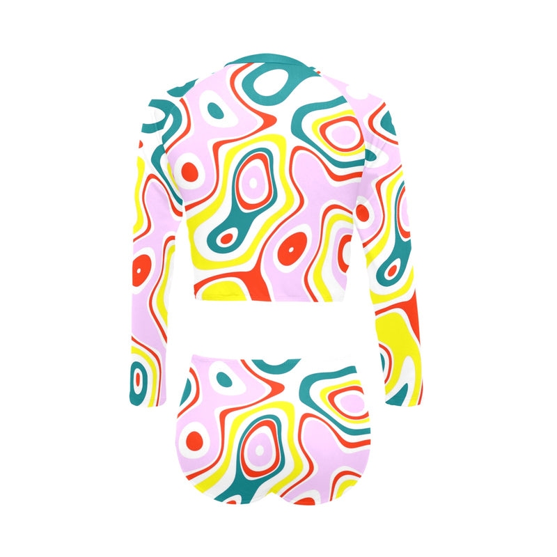 colored splat print 2 Long Sleeve Bikini Set (Model S27) - Objet D'Art