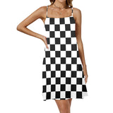bw check print 2 Drawstring Neck Sleeveless Dress (Model D68) - Objet D'Art