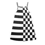 check stripe print 2 Drawstring Neck Sleeveless Dress (Model D68) - Objet D'Art