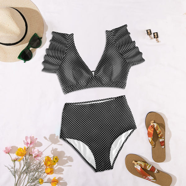 Polkadot Women's Ruffle Sleeve Bikini Swimsuit - Objet D'Art
