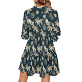 aquatic world sepia split print V-Neck Loose Fit Dress (Model D62) - Objet D'Art