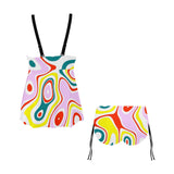 colored splat print 2 Chest Drawstring Swim Dress (Model S30) - Objet D'Art
