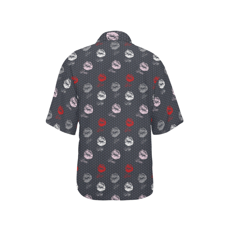 lips hex gray print All Over Print Hawaiian Shirt for Women (Model T58) - Objet D'Art