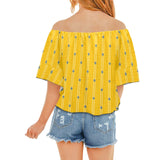 TURMERIC striped floral print Off Shoulder Knot Front Blouse (Model T71) - Objet D'Art