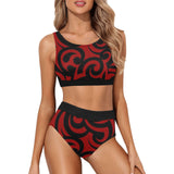 black solid print skirt Crop Top Bikini Set (Model S21) - Objet D'Art