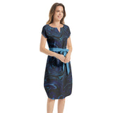 Ink Pool Notched Neck Belted Dress - Objet D'Art