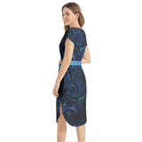 Ink Pool Notched Neck Belted Dress - Objet D'Art