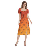 Puff Sleeve Split Thigh Midi Dress - Objet D'Art