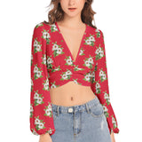 Women's Deep V-Neck Lantern Sleeve Crop Top - Objet D'Art