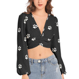 Dog Paws Women's Deep V-Neck Lantern Sleeve Crop Top - Objet D'Art