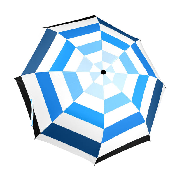 blue ombre striped umbrella print Semi-Automatic Foldable Umbrella (Model U12) - Objet D'Art