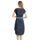Ink Pool Notched Neck Belted Dress - Objet D'Art