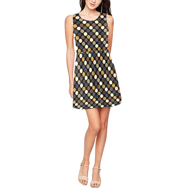 earthtone polka dot print 54 Thea Sleeveless Skater Dress(Model D19) - Objet D'Art