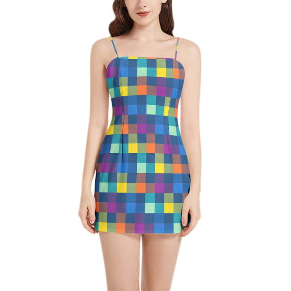 Sleeveless Square Neckline Spaghetti Strap Mini Dress - Objet D'Art