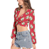 Women's Deep V-Neck Lantern Sleeve Crop Top - Objet D'Art