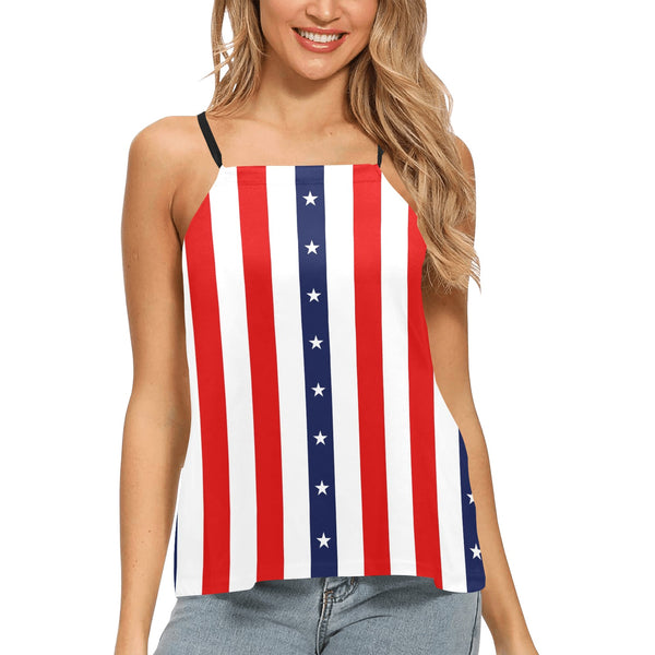stars and stripes print 2 Loose Fit Halter Neck Top (Model T68) - Objet D'Art