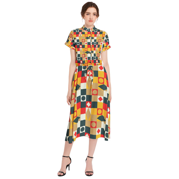 Drawstring Waist A-line Flared Midi Dress - Objet D'Art